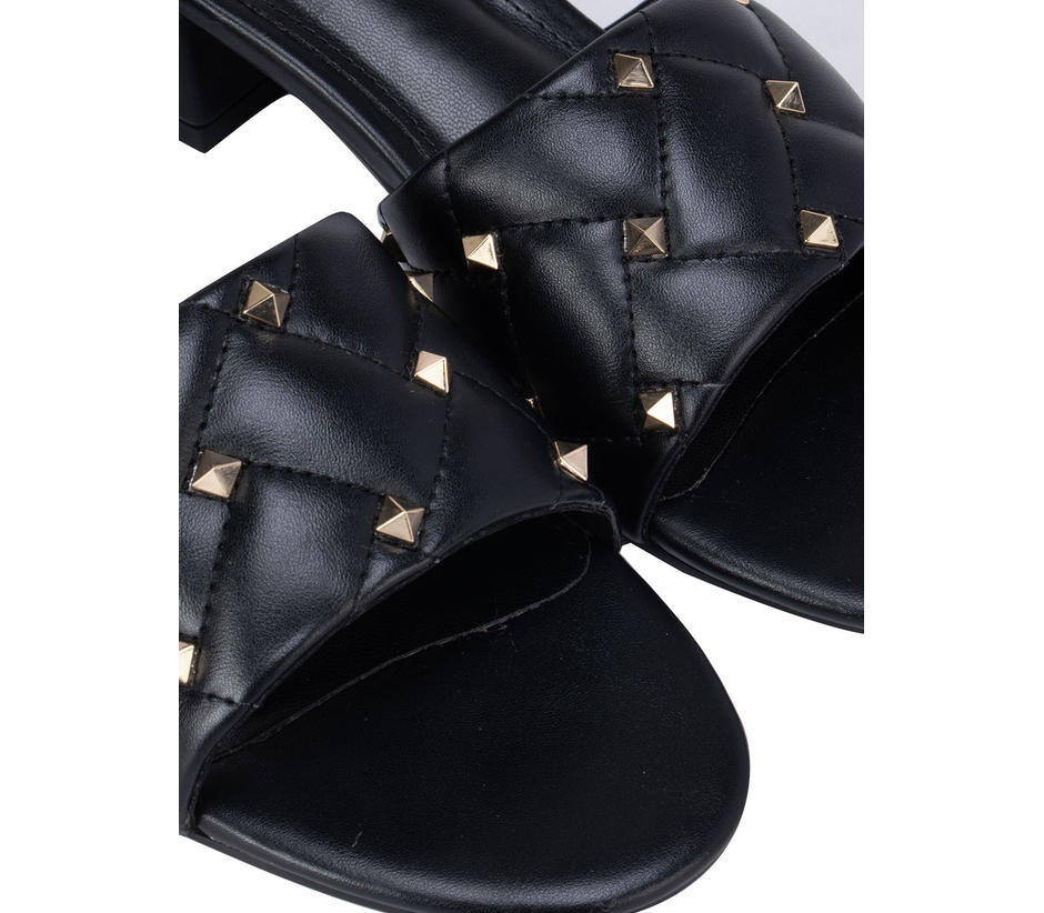 Black Stud Embellished Quilted Heels