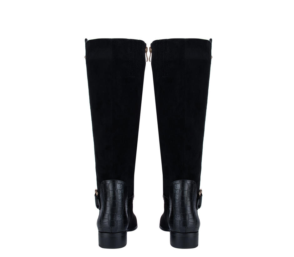 Black Faux Suede Knee High Boots