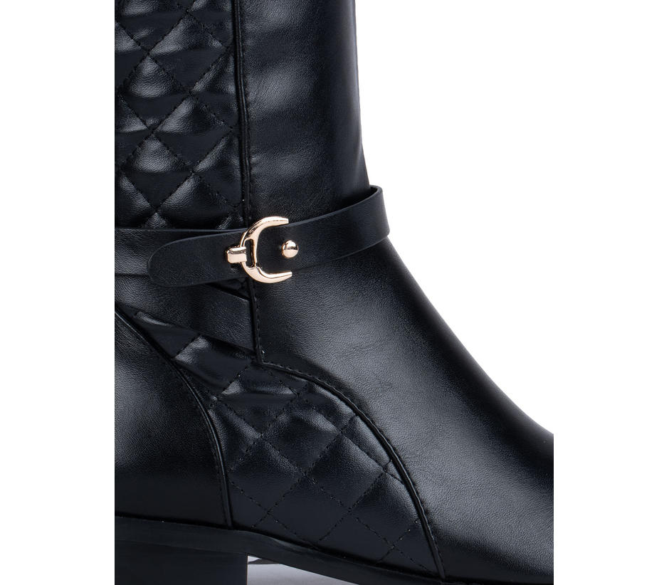 Black Quilted Faux Leather Boots