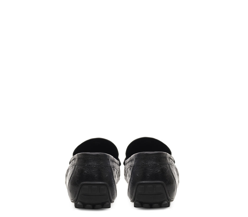 Black Moccasins In Ostrich Leather