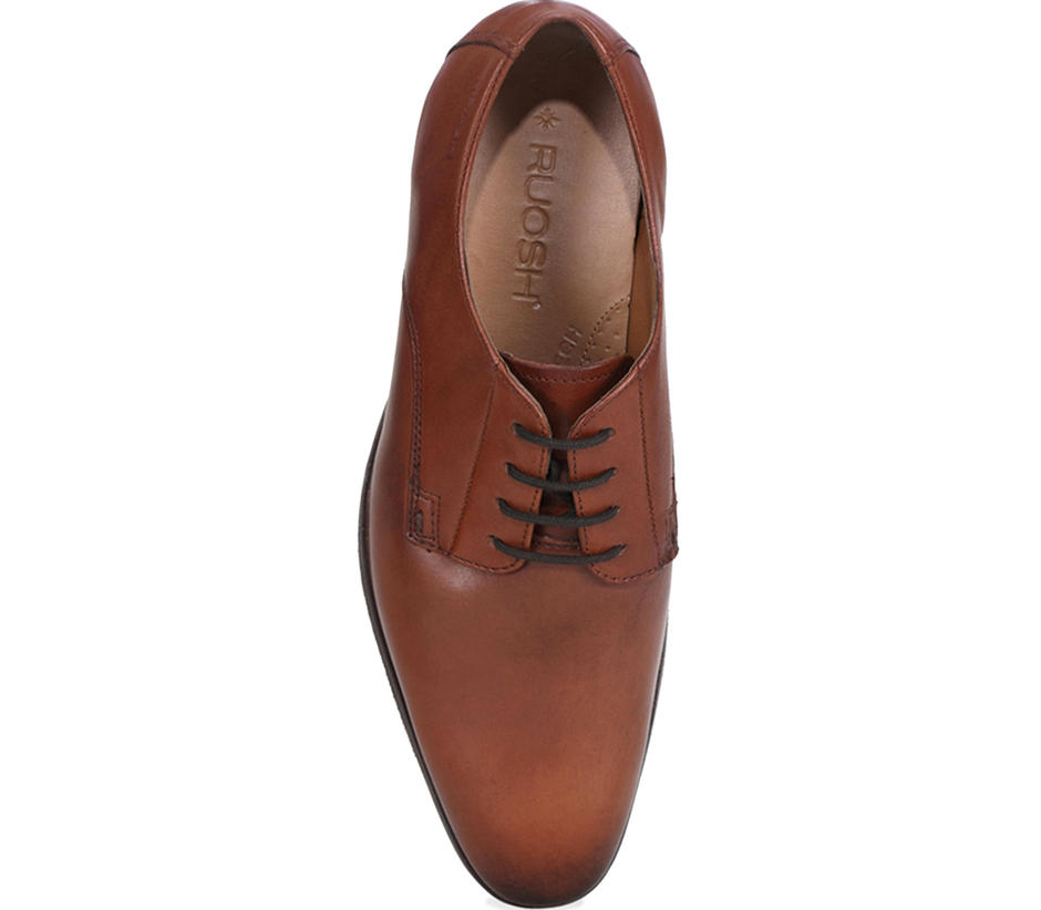 Brown Plain Leather Derby Shoes For Men 