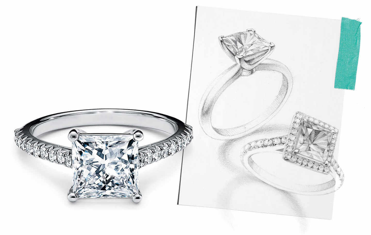 Agape Lab Grown Emerald Cut Tiffany Style Engagement Ring